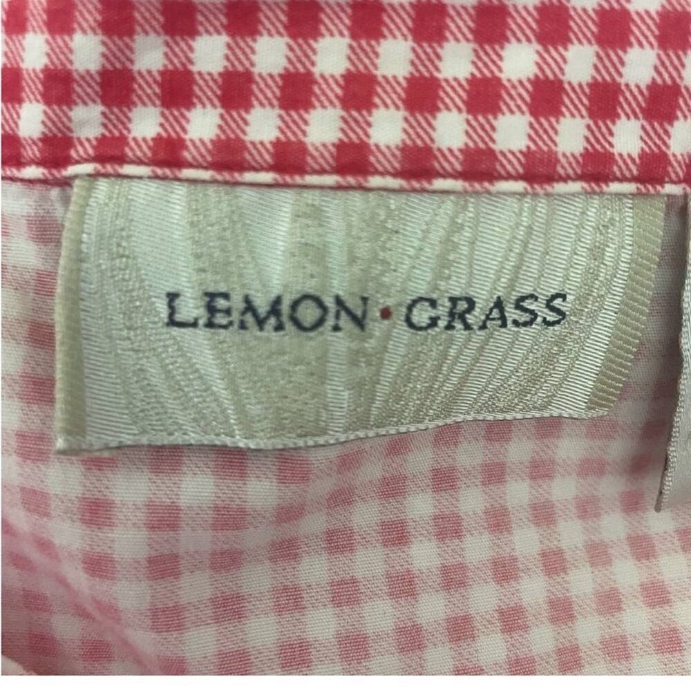 Lemon Grass Red White Gingham Button Down Shirt 3/4 Sleeve Top - Picture 4 of 5